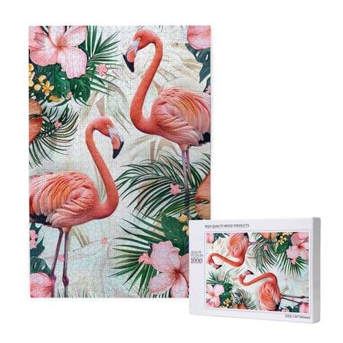 Intelligenz-Puzzle mit Flamingo-Blumen, bedruckt, Holz, 50 x 75 cm, 1000 Teile (verpackt), Puzzle, Lernspiel für Erwachsene, Heimdekoration, Puzzle von JKSEEPYN