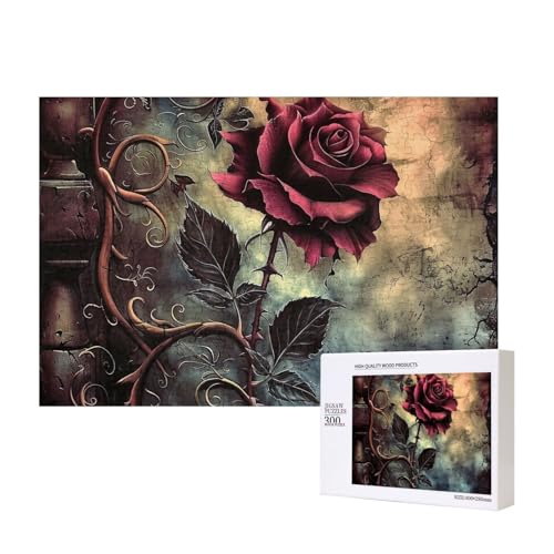 Intelligenz-Puzzle mit Gothic-Rose, bedruckt, Holz, 40 x 28 cm, 300 Teile (verpackt), Puzzle, Lernspiel für Erwachsene, Heimdekoration, Puzzle von JKSEEPYN