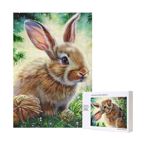 Intelligenz-Puzzle mit Hasen-Motiv, aus Holz, 28 x 40 cm, 300 Teile (verpackt), Lernspiel für Erwachsene, Heimdekoration, Puzzle von JKSEEPYN