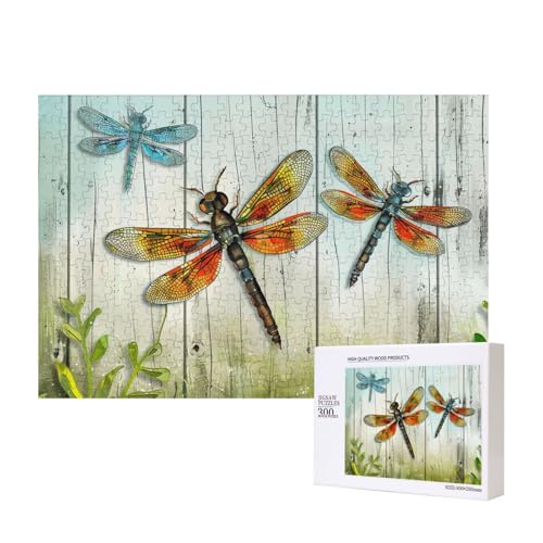 Intelligenz-Puzzle mit Libellenzaun, bedruckt, Holz, 40 x 28 cm, 300 Teile (verpackt), Puzzle, Lernspiel für Erwachsene, Heimdekoration, Puzzle von JKSEEPYN