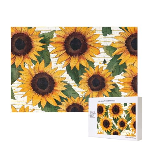 Intelligenz-Puzzle mit Sonnenblumen-Muster, bedruckt, Holz, 40 x 28 cm, 300 Teile (verpackt), Puzzle, Lernspiel für Erwachsene, Heimdekoration, Puzzle von JKSEEPYN