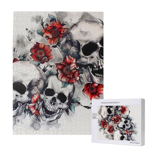 Intelligenz-Puzzle mit Totenkopf und Blume, 38 x 52 cm, 500 Teile (verpackt), Lernspiel für Erwachsene, Heimdekoration, Puzzle von JKSEEPYN