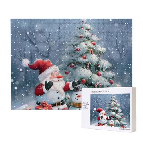 Intelligenz-Puzzle mit Weihnachtsmann-Motiv, bedruckt, aus Holz, 52 x 38 cm, 500 Teile (verpackt), Lernspiel für Erwachsene, Heimdekoration, Puzzle von JKSEEPYN