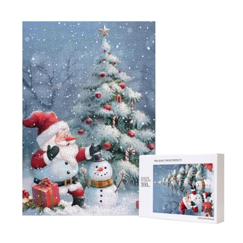 Intelligenz-Puzzle mit Weihnachtsmann und Schneemann, aus Holz, 28 x 40 cm, 300 Teile (verpackt), Lernspiel für Erwachsene, Heimdekoration, Puzzle von JKSEEPYN