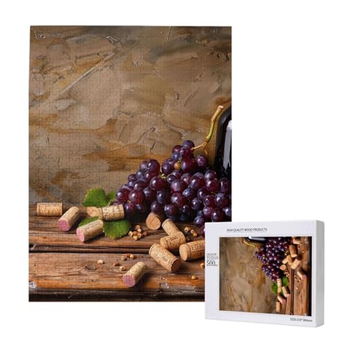 Intelligenz-Puzzle mit Weinflaschenkorken und Trauben, bedruckt, 38 x 52 cm, 500 Teile (verpackt), Puzzle, Lernspiel für Erwachsene, Heimdekoration, Puzzle von JKSEEPYN