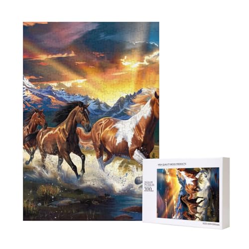 Intelligenz-Puzzle mit laufenden Pferden, 28 x 40 cm, 300 Teile (verpackt), Lernspiel für Erwachsene, Heimdekoration, Puzzle von JKSEEPYN