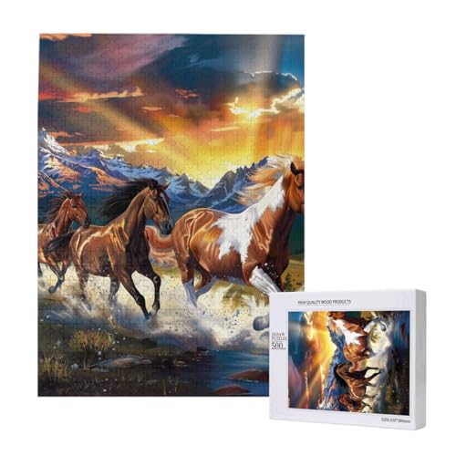 Intelligenz-Puzzle mit laufenden Pferden, 38 x 52 cm, 500 Teile (verpackt), Lernspiel für Erwachsene, Heimdekoration, Puzzle von JKSEEPYN
