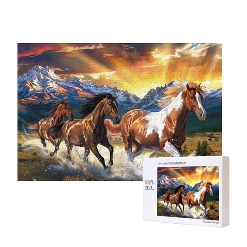 Intelligenz-Puzzle mit laufenden Pferden, 40 x 28 cm, 300 Teile (verpackt), Lernspiel für Erwachsene, Heimdekoration, Puzzle von JKSEEPYN