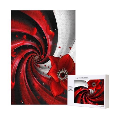 Intelligenz-Puzzle mit roter Blume, Spirale, bedruckt, 28 x 40 cm, 300 Teile (verpackt), Lernspiel für Erwachsene, Heimdekoration, Puzzle von JKSEEPYN