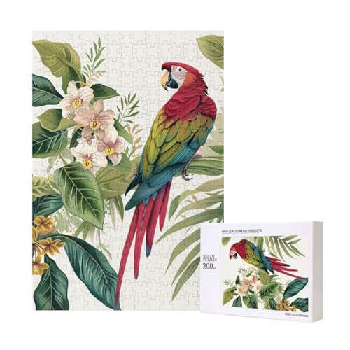 Intelligenz-Puzzle mit tropischem Blumenblatt und Papagei, bedruckt, aus Holz, 28 x 40 cm, 300 Teile (verpackt), Lernspiel für Erwachsene, Heimdekoration, Puzzle von JKSEEPYN