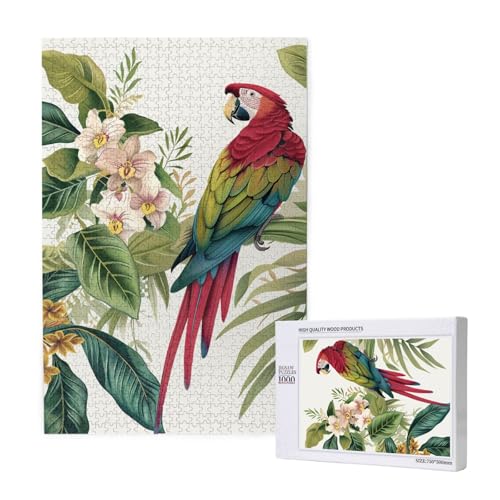 Intelligenz-Puzzle mit tropischen Blumenblättern, bedrucktes Holzpuzzle, 50 x 75 cm, 1000 Teile (verpackt), Lernspiel für Erwachsene, Heimdekorationspuzzle von JKSEEPYN