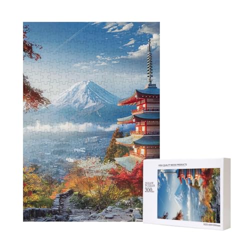 Japanische Berg-Fuji-Landschaft, gedrucktes Intelligenz-Puzzle aus Holz, 28 x 40 cm, 300 Teile (verpackt), Puzzle, Lernspiel für Erwachsene, Heimdekoration, Puzzle von JKSEEPYN