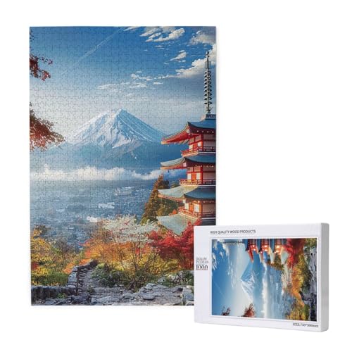Japanische Berg-Fuji-Landschaft, gedrucktes Intelligenz-Puzzle aus Holz, 50 x 75 cm, 1000 Teile (verpackt), Puzzle, Lernspiel für Erwachsene, Heimdekoration, Puzzle von JKSEEPYN