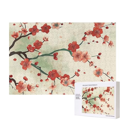 Japanisches Intelligenz-Puzzle aus Holz, Frühlingspflaume, Blumendruck, 40 x 28 cm, 300 Teile (verpackt), Puzzle, Lernspiel für Erwachsene, Heimdekoration, Puzzle von JKSEEPYN