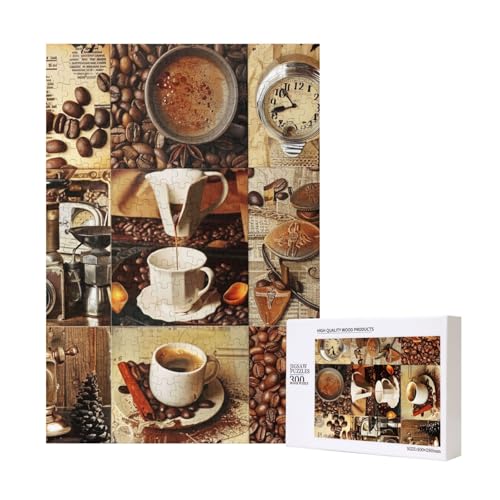 Kaffee-Collage, bedrucktes Intelligenz-Puzzle aus Holz, 28 x 40 cm, 300 Teile (verpackt), Puzzle, Lernspiel für Erwachsene, Heimdekoration, Puzzle von JKSEEPYN