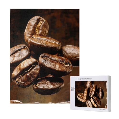 Kaffeebohnen bedrucktes Intelligenz-Puzzle aus Holz, 38 x 52 cm, 500 Teile (verpackt), Puzzle, Lernspiel für Erwachsene, Heimdekoration, Puzzle von JKSEEPYN