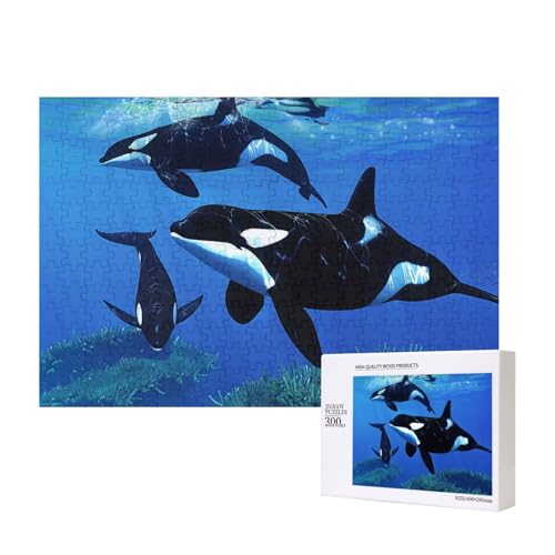 Killerwale schwimmen mit, bedrucktes Intelligenz-Puzzle aus Holz, 40 x 28 cm, 300 Teile (in Box), Lernspiel für Erwachsene, Heimdekoration, Puzzle von JKSEEPYN