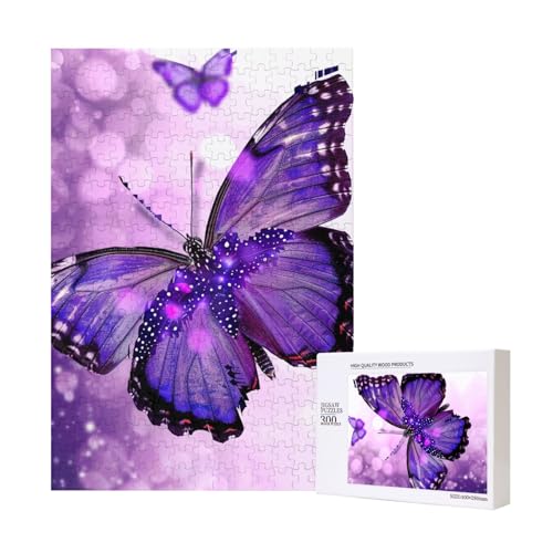 Lila Schmetterling 1 gedrucktes Intelligenz-Puzzle aus Holz, 28 x 40 cm, 300 Teile (verpackt), Puzzle, Lernspiel für Erwachsene, Heimdekoration, Puzzle von JKSEEPYN