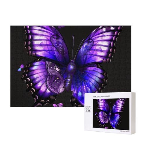 Lila Schmetterling 1 gedrucktes Intelligenz-Puzzle aus Holz, 40 x 28 cm, 300 Teile (verpackt), Puzzle, Lernspiel für Erwachsene, Heimdekoration, Puzzle von JKSEEPYN