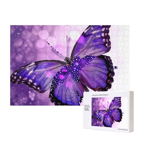 Lila Schmetterling 1 gedrucktes Intelligenz-Puzzle aus Holz, 40 x 28 cm, 300 Teile (verpackt), Puzzle, Lernspiel für Erwachsene, Heimdekoration, Puzzle von JKSEEPYN