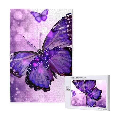Lila Schmetterling 1 gedrucktes Intelligenz-Puzzle aus Holz, 50 x 75 cm, 1000 Teile (verpackt), Puzzle, Lernspiel für Erwachsene, Heimdekoration, Puzzle von JKSEEPYN