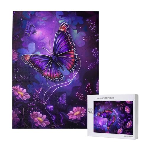Lila Schmetterling gedruckt Holz Intelligenz Puzzle 38 x 52 cm – 500 Teile (verpackt) Puzzle Lernspiel für Erwachsene – Heimdekoration Puzzle von JKSEEPYN