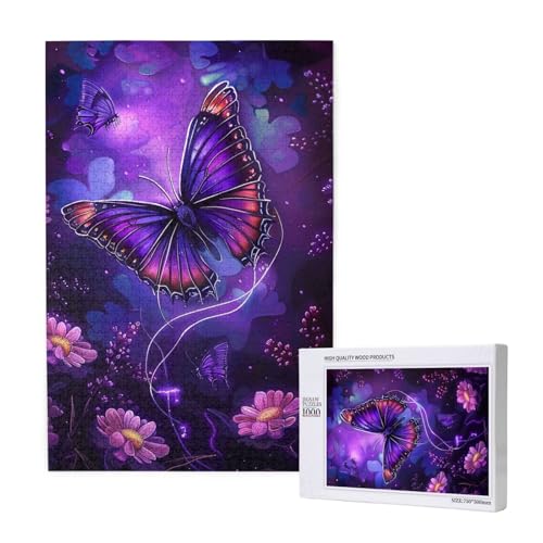 Lila Schmetterling gedruckt Holz Intelligenz Puzzle 50 x 75 cm – 1000 Teile (verpackt) Puzzle Lernspiel für Erwachsene – Heimdekoration Puzzle von JKSEEPYN