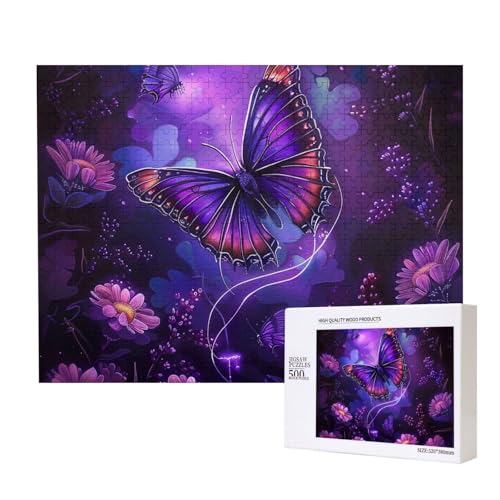 Lila Schmetterling gedruckt Holz Intelligenz Puzzle 52 x 38 cm – 500 Teile (verpackt) Puzzle Lernspiel für Erwachsene – Heimdekoration Puzzle von JKSEEPYN