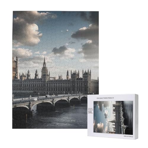 London bedrucktes Intelligenz-Puzzle aus Holz, 38 x 52 cm, 500 Teile (verpackt), Lernspiel für Erwachsene, Heimdekoration, Puzzle von JKSEEPYN