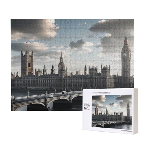 London bedrucktes Intelligenz-Puzzle aus Holz, 52 x 38 cm, 500 Teile (verpackt), Lernspiel für Erwachsene, Heimdekoration, Puzzle von JKSEEPYN