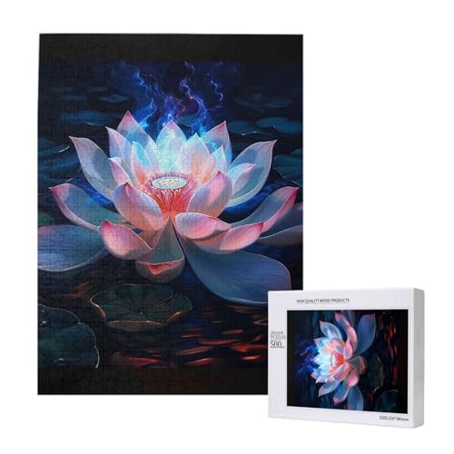 Lotusblüte bedrucktes Intelligenz-Puzzle aus Holz, 38 x 52 cm, 500 Teile (verpackt), Lernspiel für Erwachsene, Heimdekorationspuzzle von JKSEEPYN