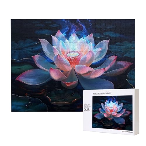 Lotusblüte bedrucktes Intelligenz-Puzzle aus Holz, 52 x 38 cm, 500 Teile (verpackt), Puzzle, Lernspiel für Erwachsene, Heimdekoration, Puzzle von JKSEEPYN