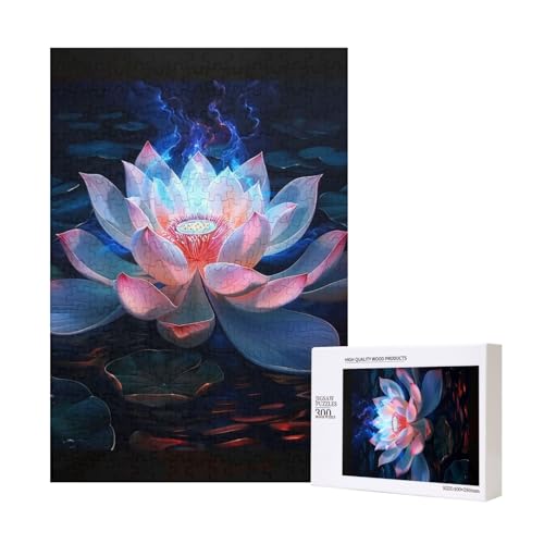 Lotusblüte bedrucktes hölzernes Intelligenz-Puzzle 28 x 40 cm – 300 Teile (verpackt) Puzzle, Lernspiel für Erwachsene – Heimdekorationspuzzle von JKSEEPYN
