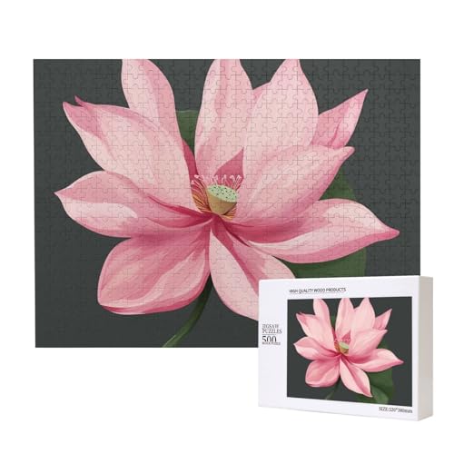 Lotusblume 1 gedrucktes Intelligenz-Puzzle aus Holz, 52 x 38 cm, 500 Teile (verpackt), Puzzle, Lernspiel für Erwachsene, Heimdekoration, Puzzle von JKSEEPYN