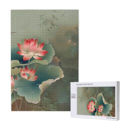 Lotusblume und Libelle, bedrucktes Intelligenz-Puzzle aus Holz, 50 x 75 cm, 1000 Teile (in Box), Lernspiel für Erwachsene, Heimdekorationspuzzle von JKSEEPYN