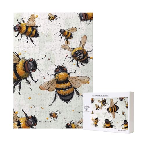 Lustiges Bienen-gedrucktes Intelligenz-Puzzle aus Holz, 28 x 40 cm, 300 Teile (verpackt), Puzzle, Lernspiel für Erwachsene, Heimdekoration, Puzzle von JKSEEPYN