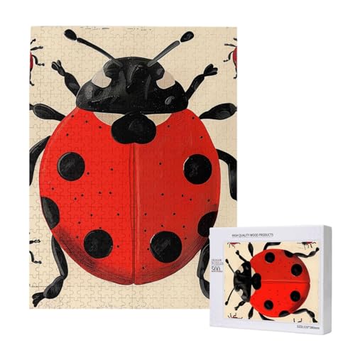 Marienkäfer bedrucktes Intelligenz-Puzzle aus Holz, 38 x 52 cm, 500 Teile (verpackt), Lernspiel für Erwachsene, Heimdekoration, Puzzle von JKSEEPYN