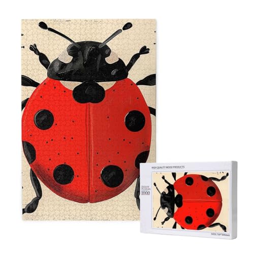 Marienkäfer bedrucktes Intelligenz-Puzzle aus Holz, 50 x 75 cm, 1000 Teile (verpackt), Puzzle, Lernspiel für Erwachsene, Heimdekoration, Puzzle von JKSEEPYN