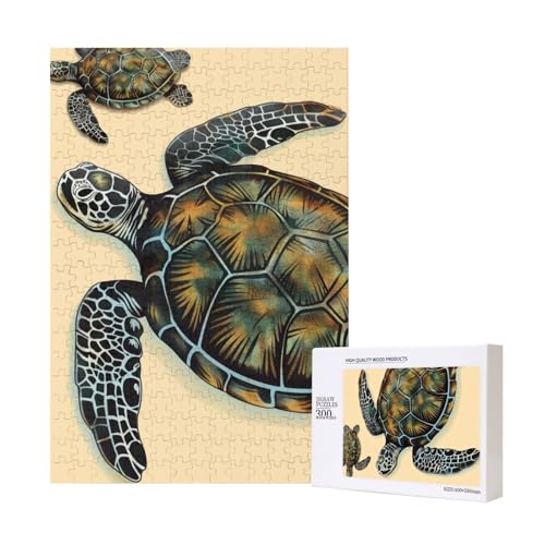 Meeresschildkröte, bedrucktes Intelligenz-Puzzle aus Holz, 28 x 40 cm, 300 Teile (verpackt), Lernspiel für Erwachsene, Heimdekoration, Puzzle von JKSEEPYN