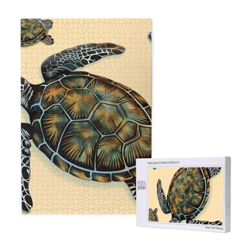 Meeresschildkröte, bedrucktes Intelligenz-Puzzle aus Holz, 50 x 75 cm, 1000 Teile (verpackt), Lernspiel für Erwachsene, Heimdekoration, Puzzle von JKSEEPYN