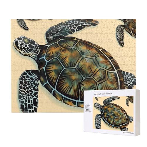 Meeresschildkröte, bedrucktes Intelligenz-Puzzle aus Holz, 52 x 38 cm, 500 Teile (verpackt), Lernspiel für Erwachsene, Heimdekoration, Puzzle von JKSEEPYN