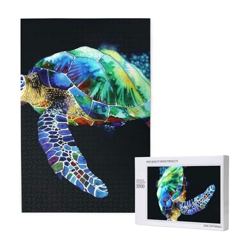 Meeresschildkröte 1 bedrucktes Intelligenz-Puzzle aus Holz, 50 x 75 cm, 1000 Teile (verpackt), Lernspiel für Erwachsene, Heimdekoration, Puzzle von JKSEEPYN