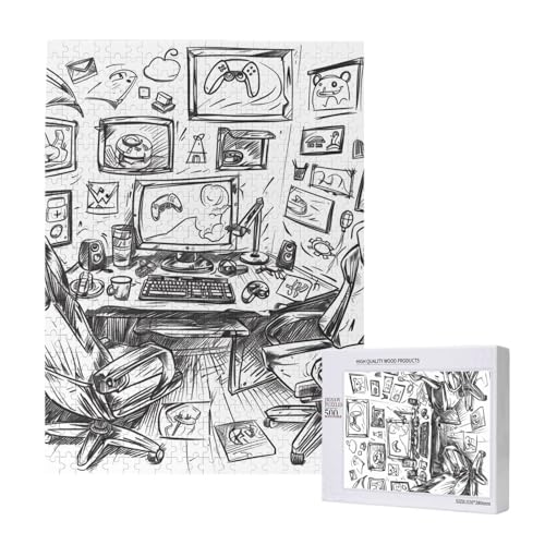 Monochromes Intelligenz-Puzzle im Skizzen-Stil, 38 x 52 cm, 500 Teile (verpackt), Lernspiel für Erwachsene, Heimdekorationspuzzle von JKSEEPYN