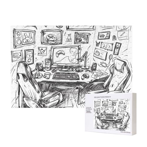 Monochromes Intelligenz-Puzzle im Skizzen-Stil, 40 x 28 cm, 300 Teile (verpackt), Lernspiel für Erwachsene, Heimdekoration, Puzzle von JKSEEPYN