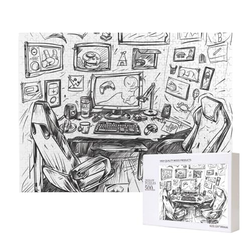 Monochromes Intelligenz-Puzzle im Skizzen-Stil, 52 x 38 cm, 500 Teile (verpackt), Lernspiel für Erwachsene, Heimdekorationspuzzle von JKSEEPYN
