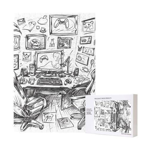 Monochromes Intelligenz-Puzzle im Skizzenstil, 28 x 40 cm, 300 Teile (verpackt), Lernspiel für Erwachsene, Heimdekorationspuzzle von JKSEEPYN