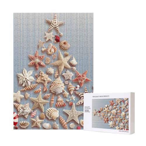 Muschel-Weihnachtspuzzle aus Holz, bedruckt, 28 x 40 cm, 300 Teile (verpackt), Puzzle, Lernspiel für Erwachsene, Heimdekoration, Puzzle von JKSEEPYN