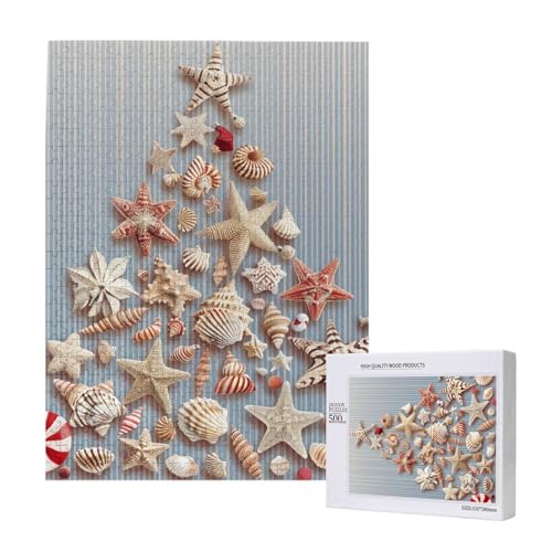 Muschel-Weihnachtspuzzle aus Holz, bedruckt, 38 x 52 cm, 500 Teile (verpackt), Lernspiel für Erwachsene, Heimdekoration, Puzzle von JKSEEPYN