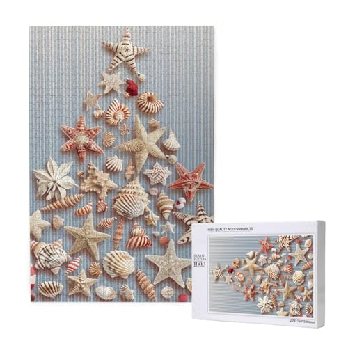 Muschel-Weihnachtspuzzle aus Holz, bedruckt, 50 x 75 cm, 1000 Teile (verpackt), Puzzle, Lernspiel für Erwachsene, Heimdekoration, Puzzle von JKSEEPYN