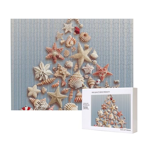 Muschel-Weihnachtspuzzle aus Holz, bedruckt, 52 x 38 cm, 500 Teile (verpackt), Lernspiel für Erwachsene, Heimdekoration, Puzzle von JKSEEPYN